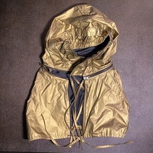 Gold, cropped, nylon, vest, detachable hoodie